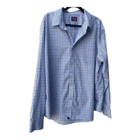 Men’s Untuckit Blue Graph Check Long Sleeve Button Down Shirt Size 3XL - Picture 1 of 6